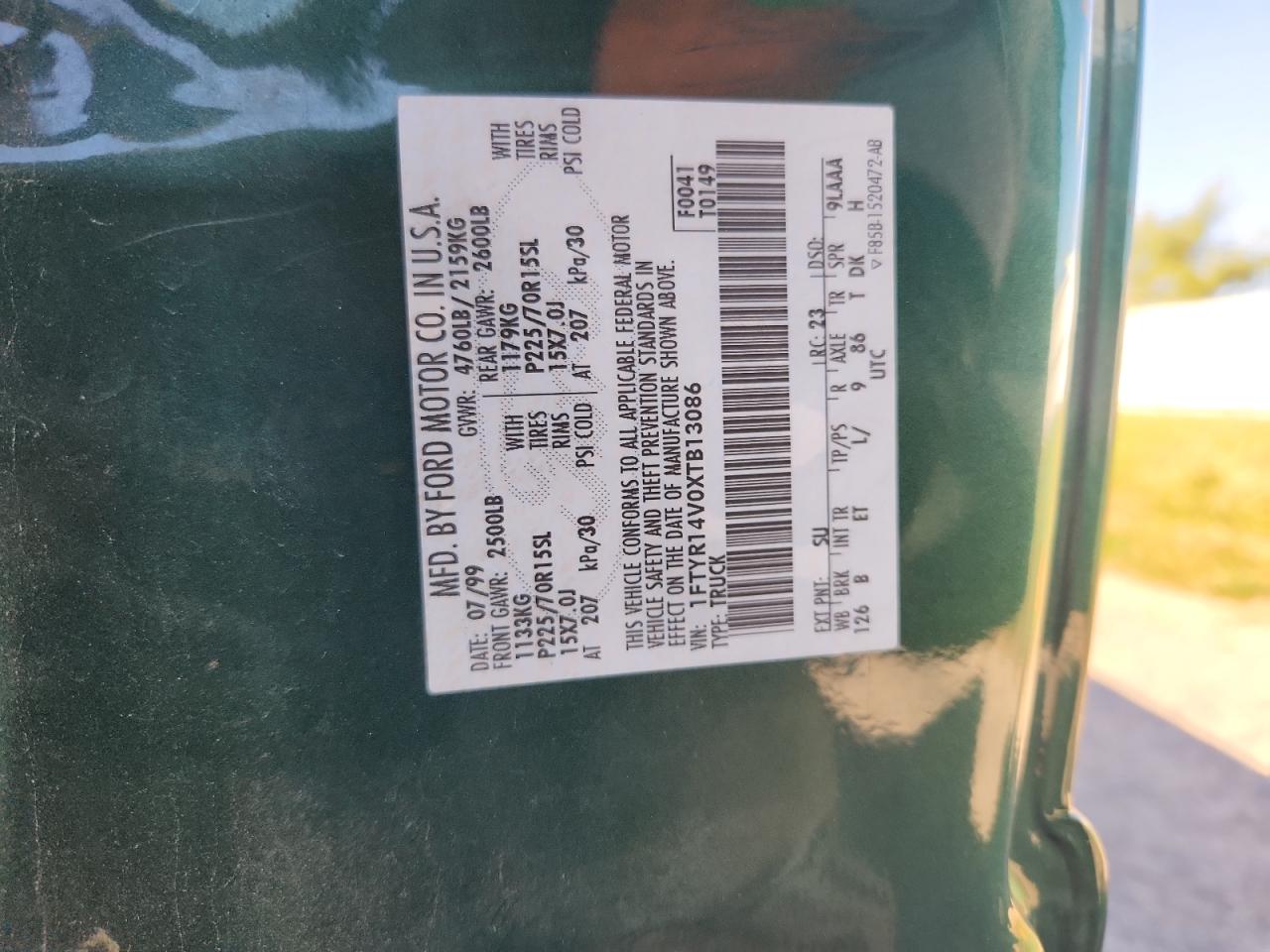 1999 Ford Ranger Super Cab VIN: 1FTYR14V0XTB13086 Lot: 85903155