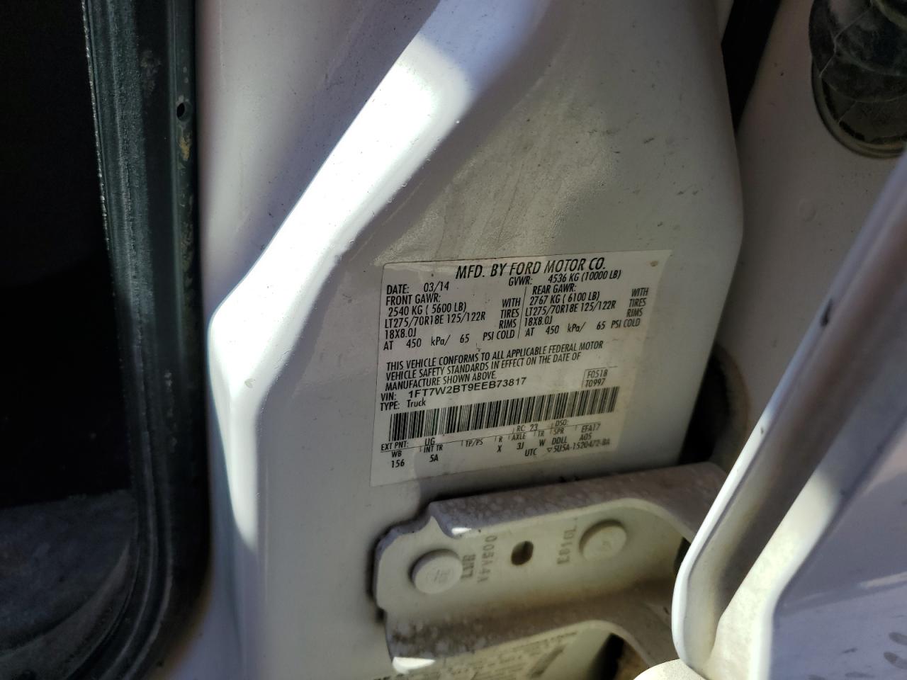 2014 Ford F250 Super Duty VIN: 1FT7W2BT9EEB73817 Lot: 90593665