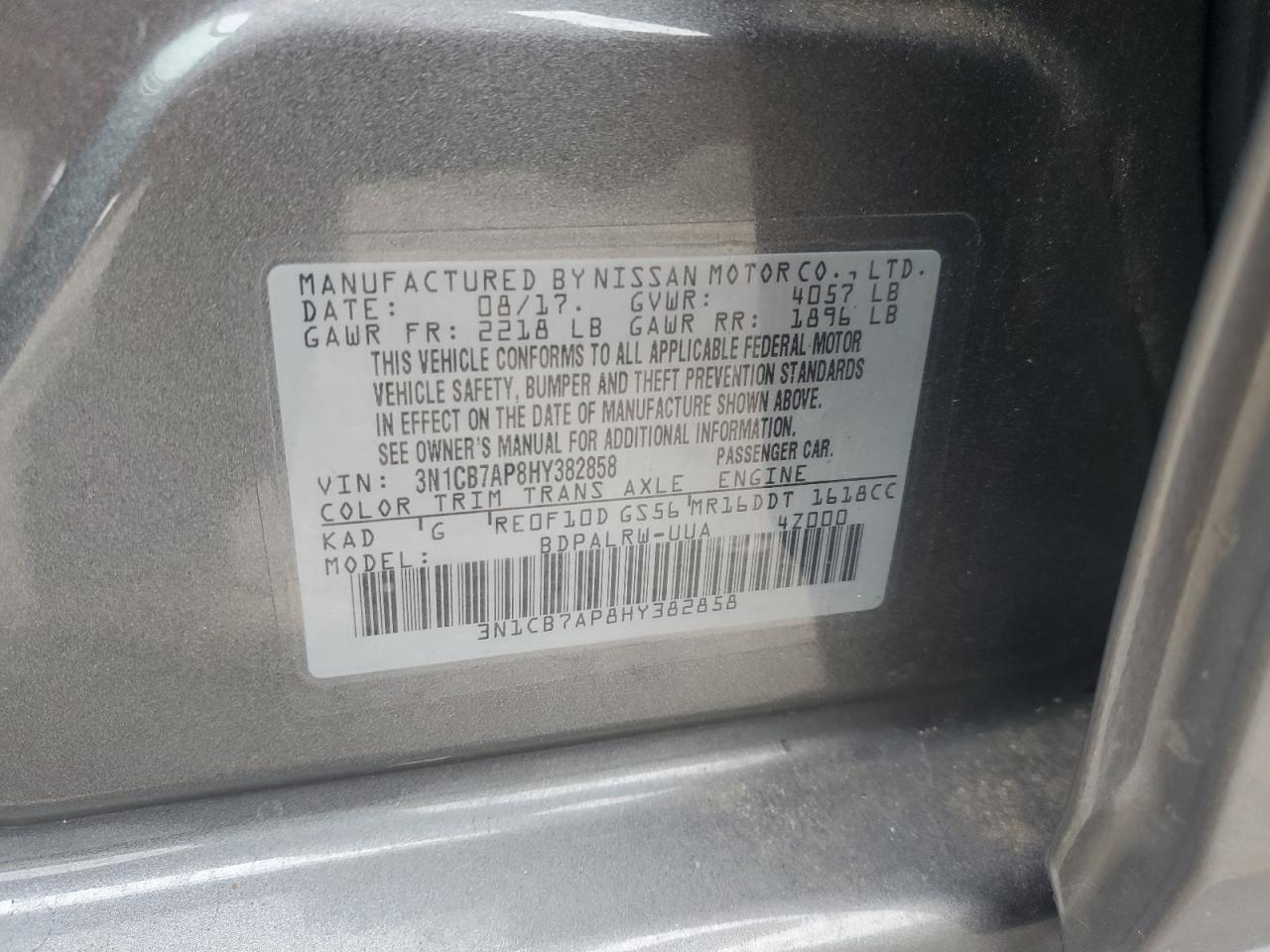 2017 Nissan Sentra Sr Turbo VIN: 3N1CB7AP8HY382858 Lot: 82453415