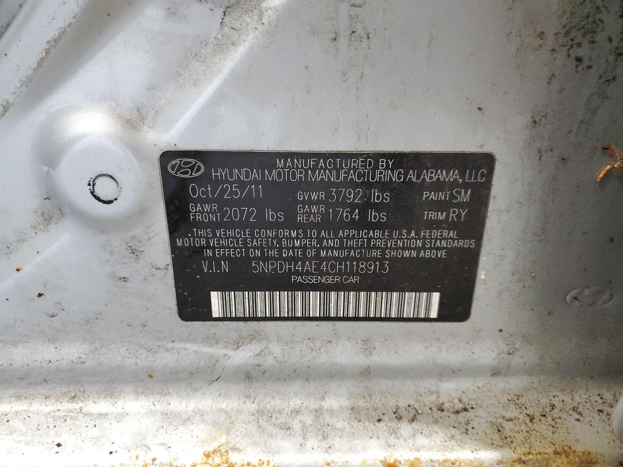 2012 Hyundai Elantra Gls VIN: 5NPDH4AE4CH118913 Lot: 87187845