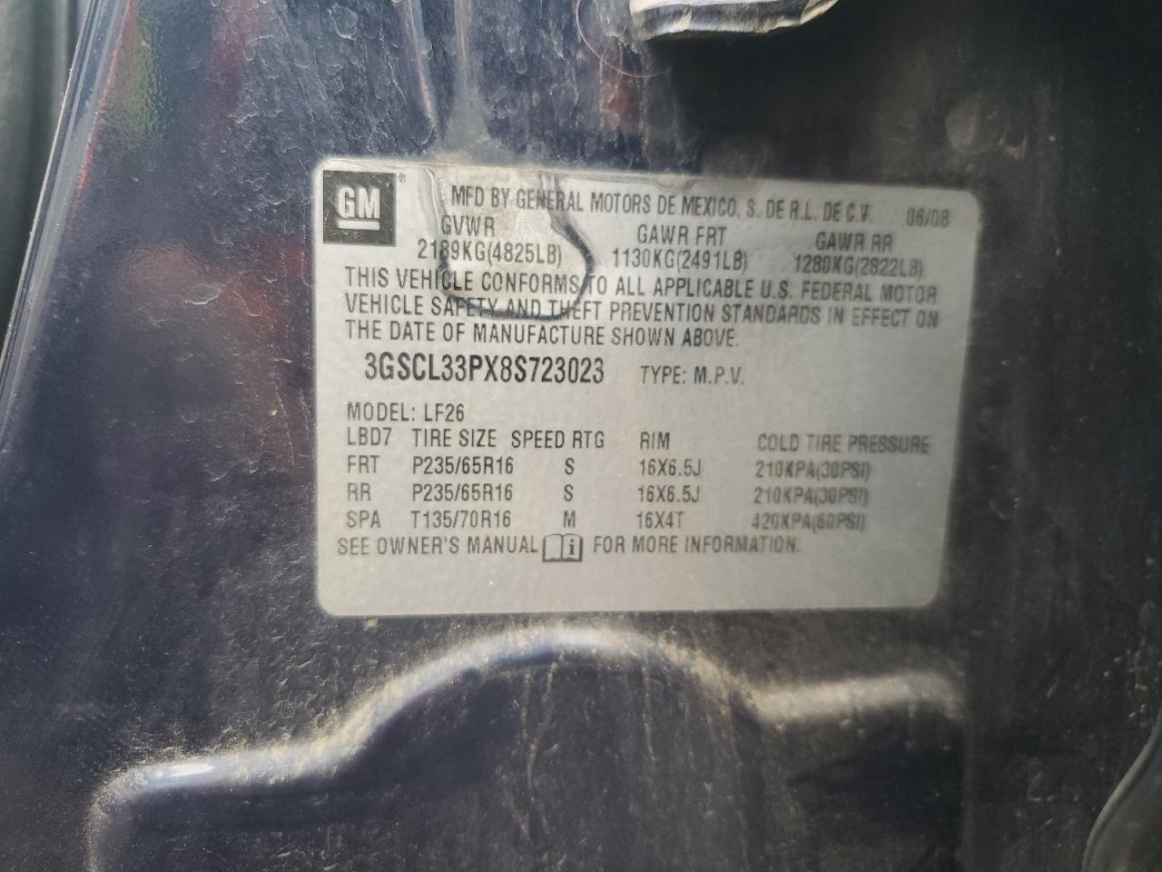 2008 Saturn Vue Xe VIN: 3GSCL33PX8S723023 Lot: 81955735