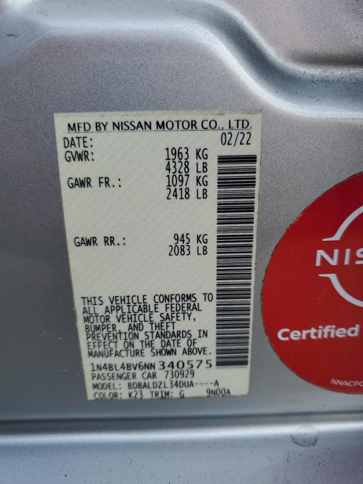 2022 Nissan Altima S VIN: 1N4BL4BV6NN340575 Lot: 85881625