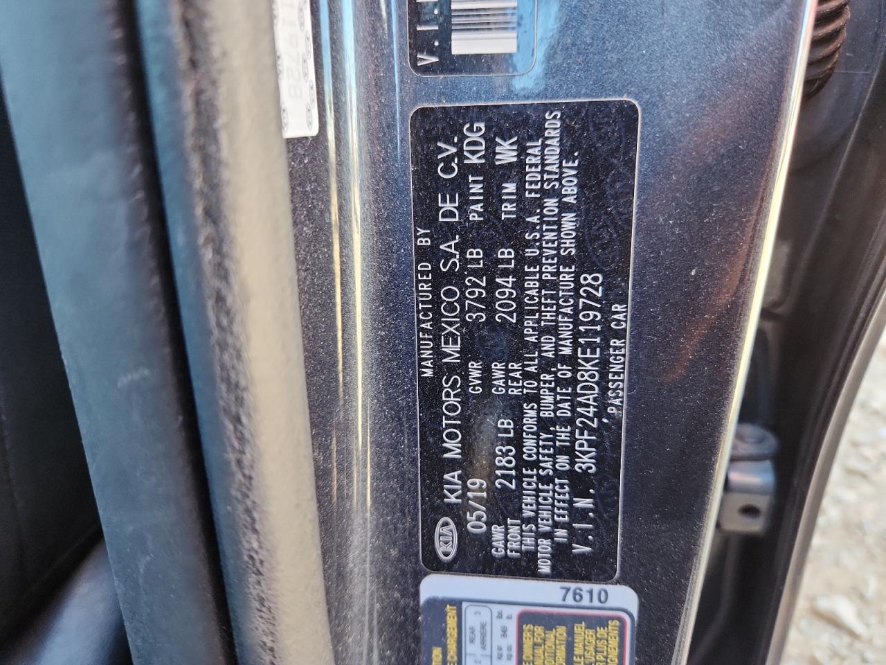 2019 Kia Forte Fe VIN: 3KPF24AD8KE119728 Lot: 84606235