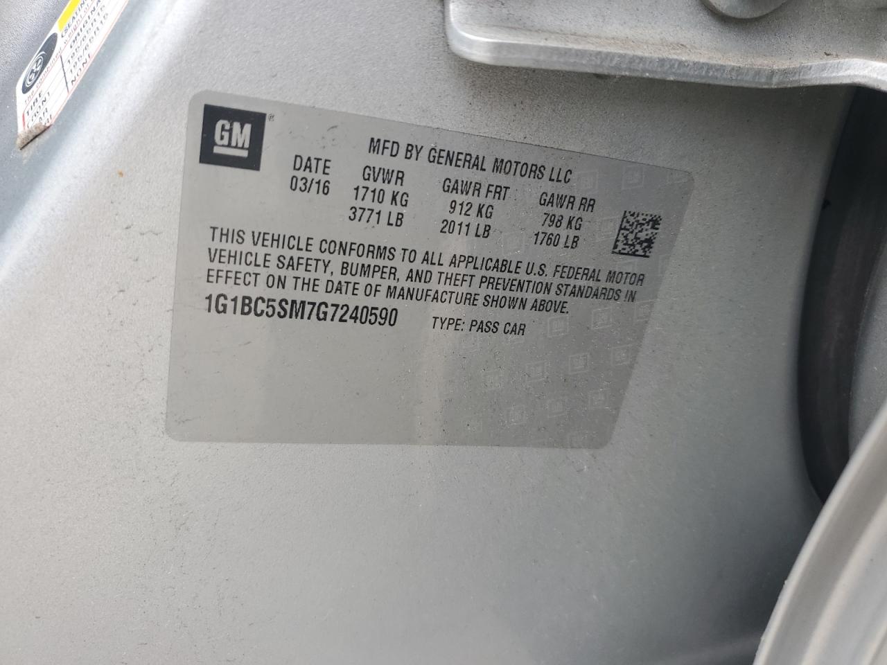 2016 Chevrolet Cruze Ls VIN: 1G1BC5SM7G7240590 Lot: 85533945