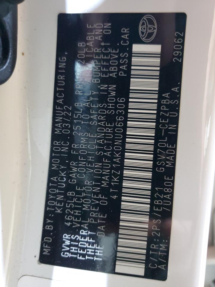 2022 Toyota Camry Trd VIN: 4T1KZ1AK0NU066306 Lot: 85277565