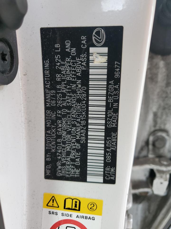 2019 Lexus Es 350 VIN: 58ABZ1B15KU042870 Lot: 81709535