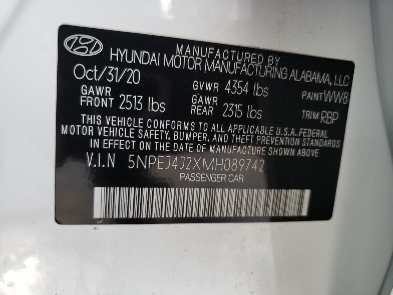2021 Hyundai Sonata Sel Plus VIN: 5NPEJ4J2XMH089742 Lot: 84939225