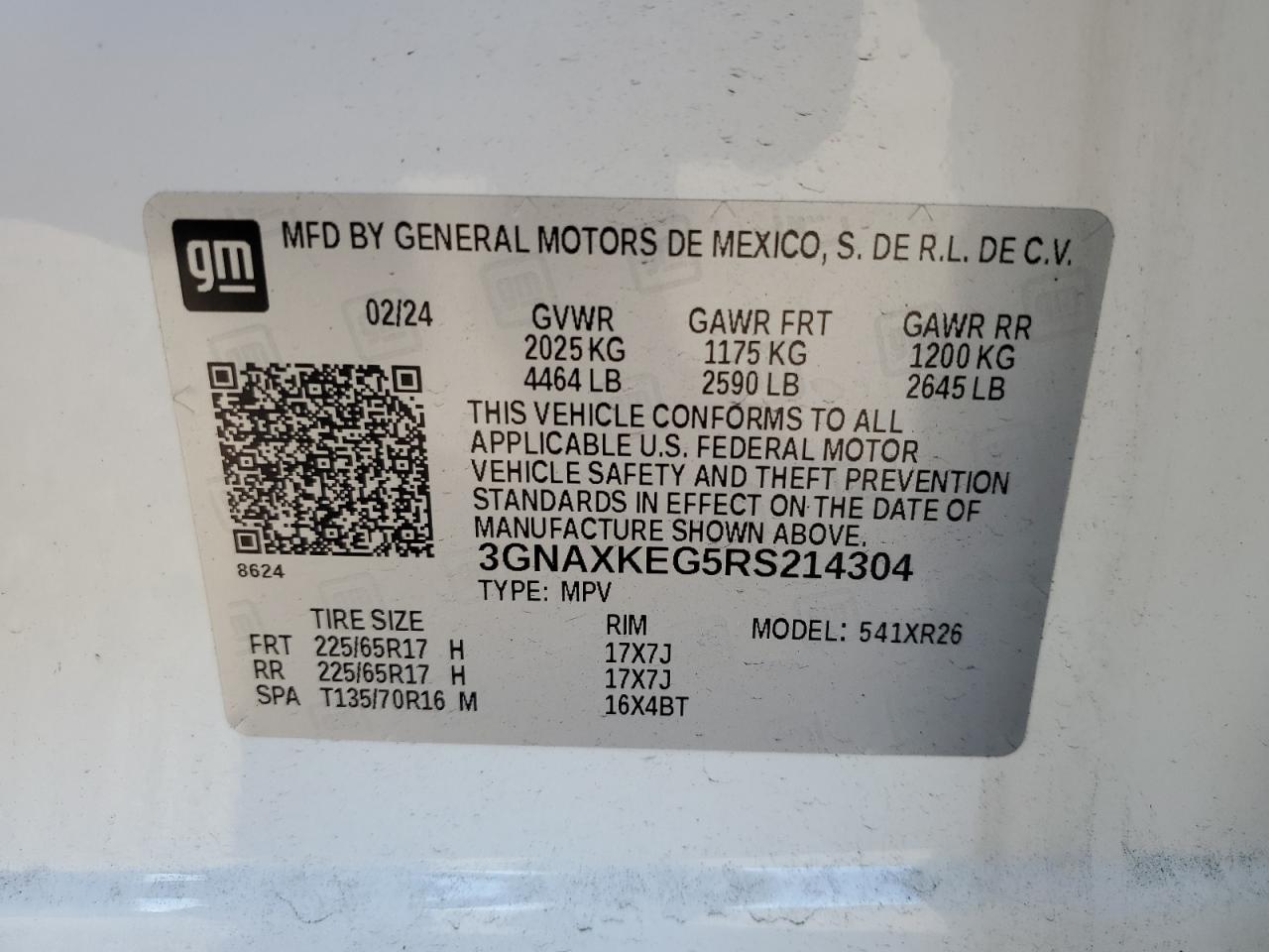 2024 Chevrolet Equinox Lt VIN: 3GNAXKEG5RS214304 Lot: 82294365