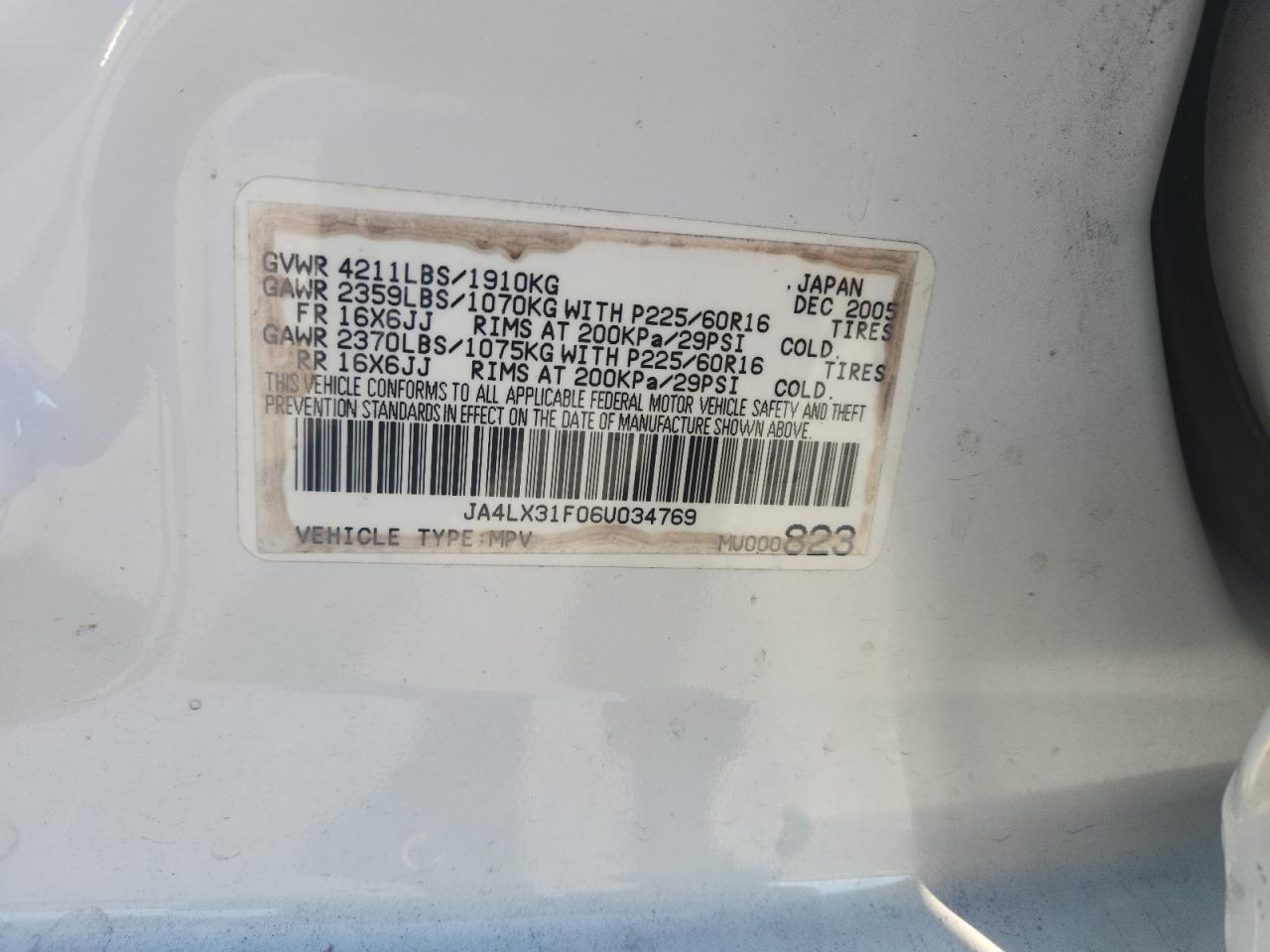 2006 Mitsubishi Outlander Ls VIN: JA4LX31F06U034769 Lot: 86259225