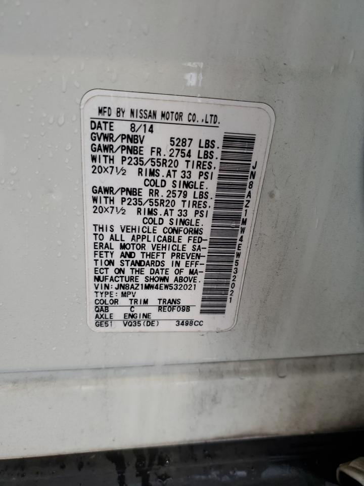 2014 Nissan Murano S VIN: JN8AZ1MW4EW532021 Lot: 86320245