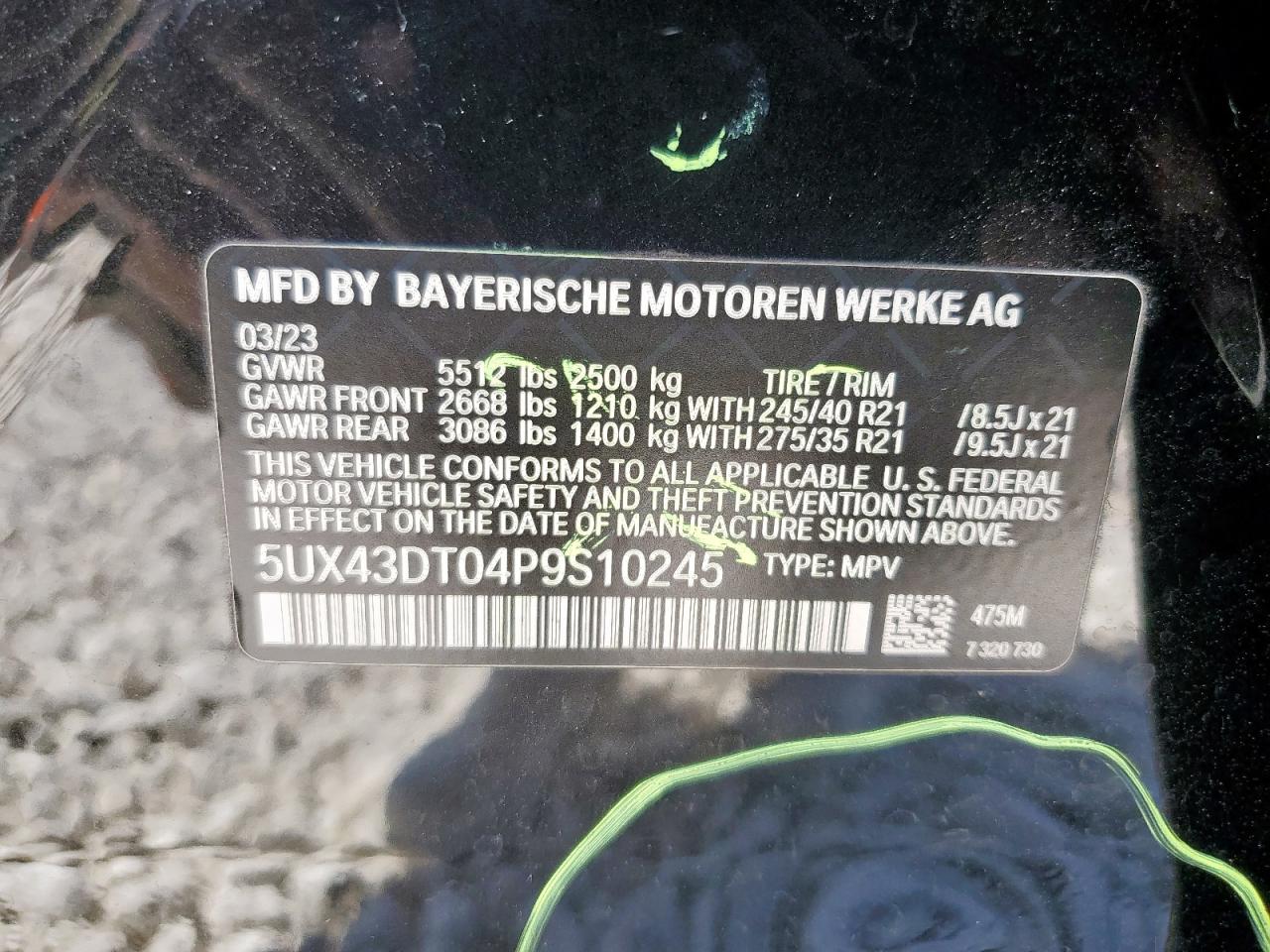 2023 BMW X4 M40I VIN: 5UX43DT04P9S10245 Lot: 84957615