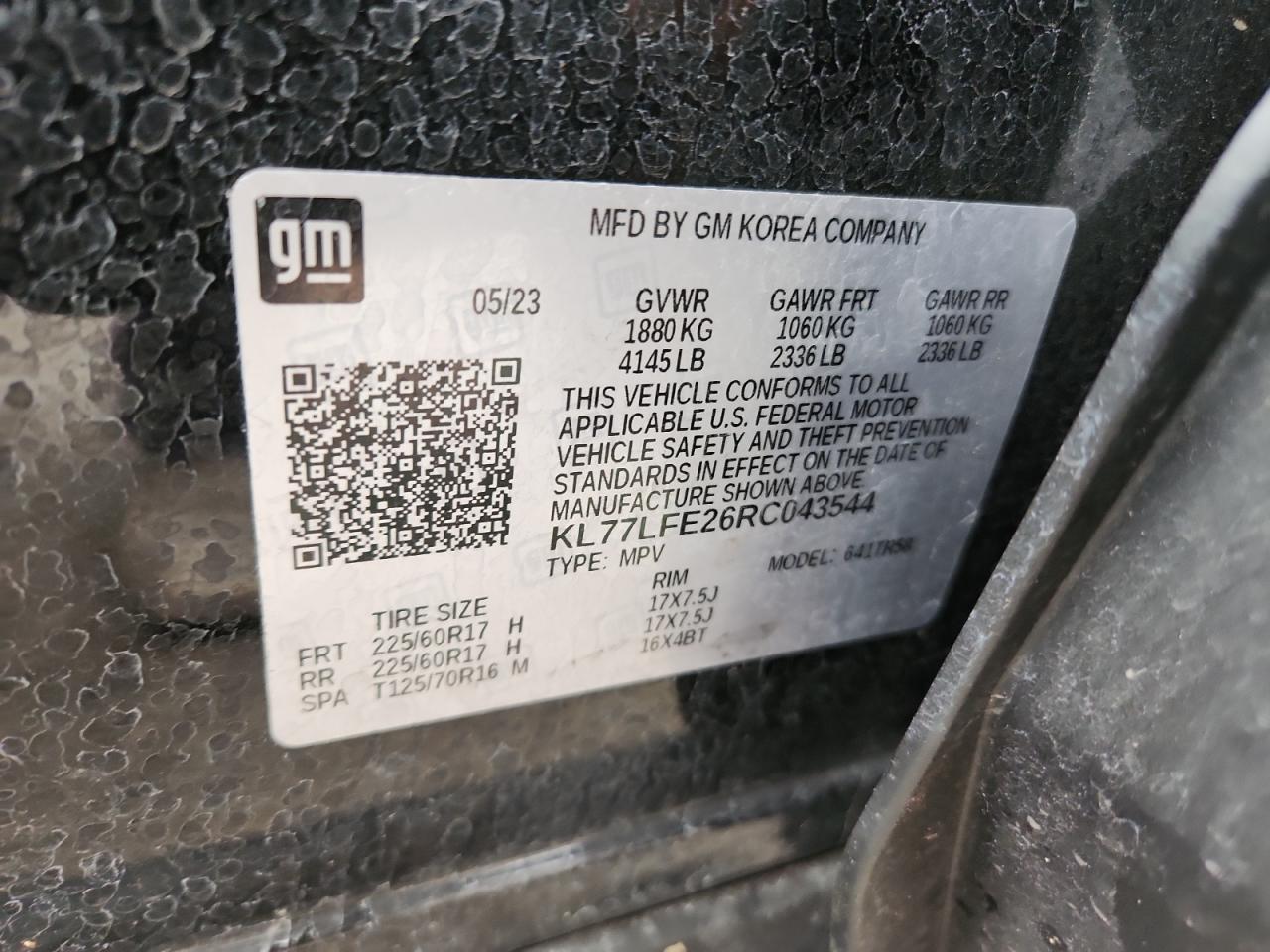 2024 Chevrolet Trax Ls VIN: KL77LFE26RC043544 Lot: 86259085