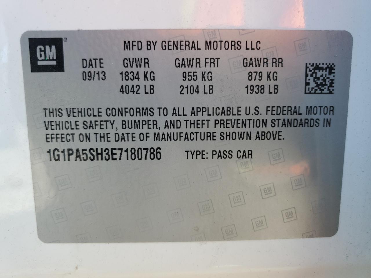 2014 Chevrolet Cruze Ls VIN: 1G1PA5SH3E7180786 Lot: 90692845