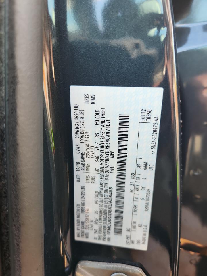 2019 Ford Escape Se VIN: 1FMCU0GD8KUA58486 Lot: 86133595