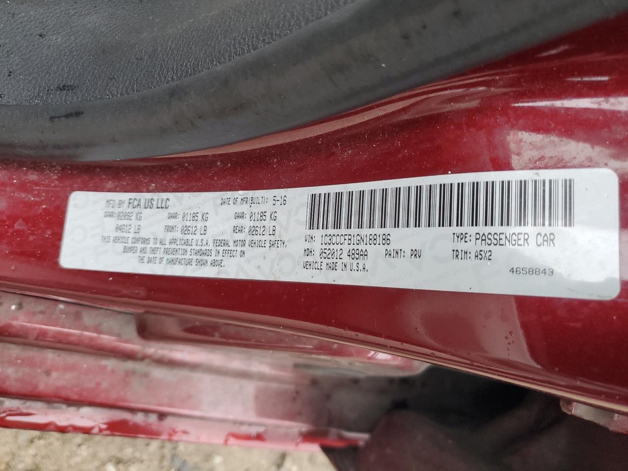 2016 Chrysler 200 Lx VIN: 1C3CCCFB1GN188186 Lot: 89721565