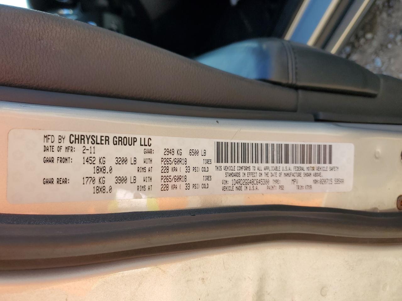 2011 Dodge Durango Express VIN: 1D4RD2GG4BC645300 Lot: 87010995