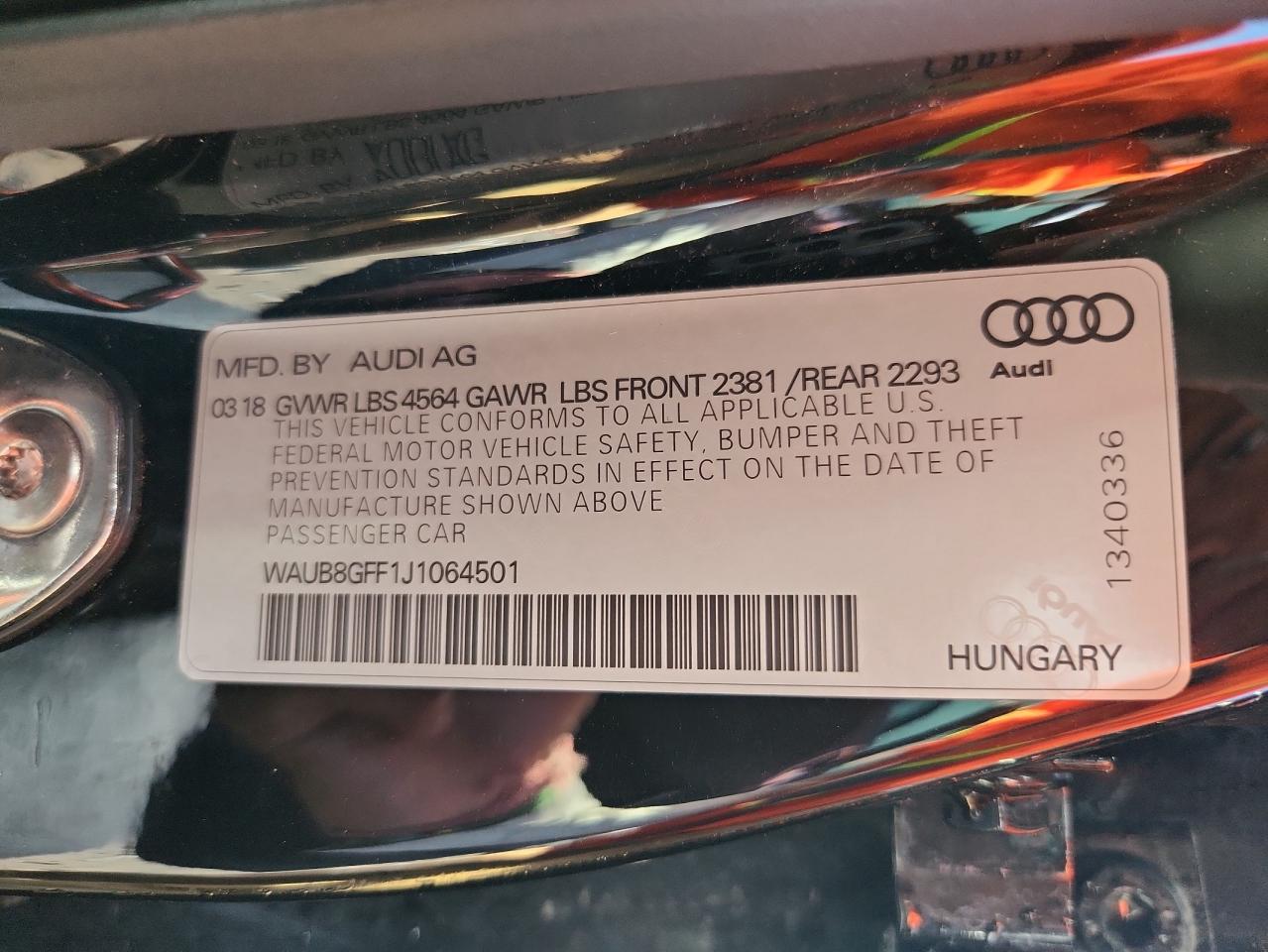 2018 Audi A3 Premium VIN: WAUB8GFF1J1064501 Lot: 86149305