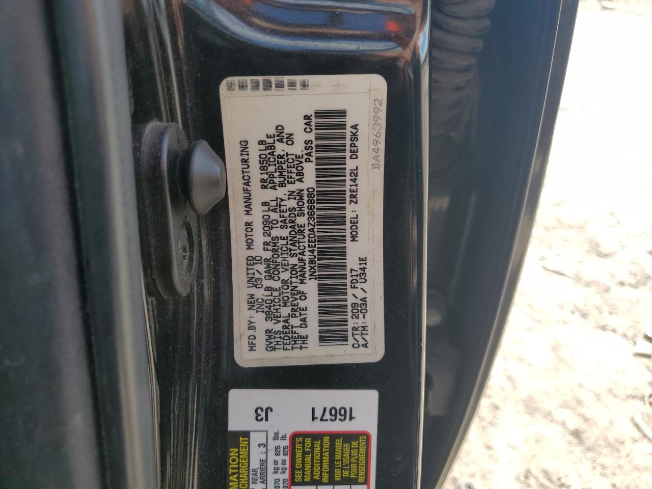 2010 Toyota Corolla Base VIN: 1NXBU4EE0AZ366880 Lot: 82290905