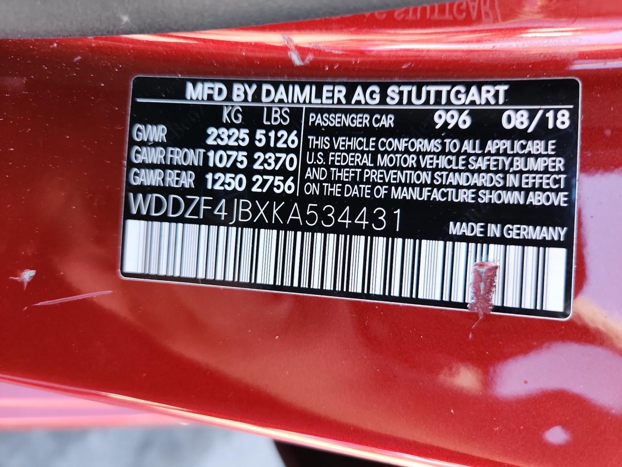 2019 Mercedes-Benz E 300 VIN: WDDZF4JBXKA534431 Lot: 86241355