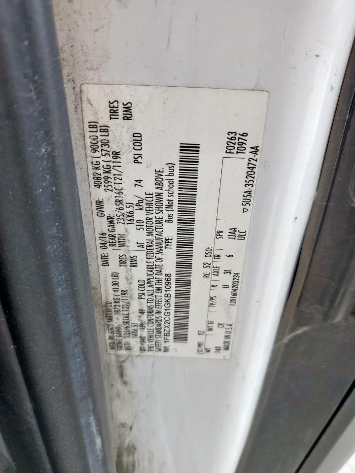 2016 Ford Transit T-350 VIN: 1FBZX2CG1GKB10968 Lot: 84300465