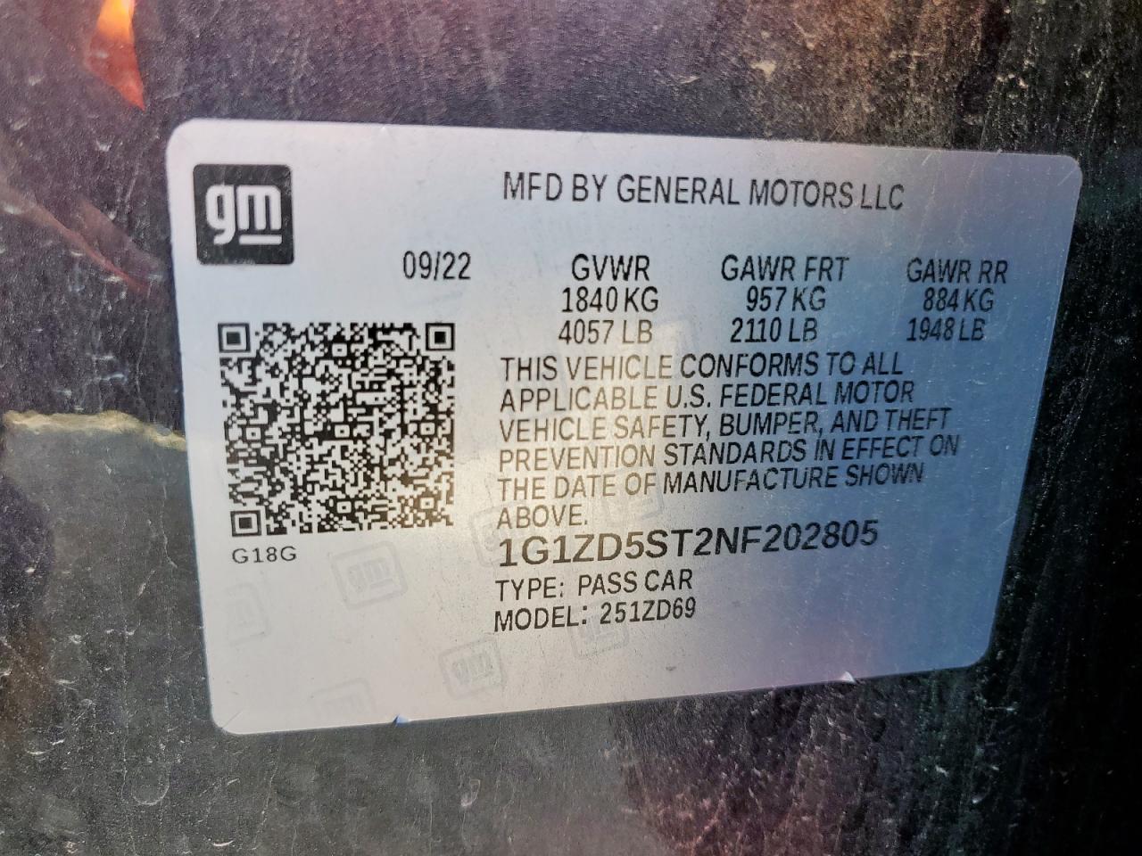 2022 Chevrolet Malibu Lt VIN: 1G1ZD5ST2NF202805 Lot: 81997075