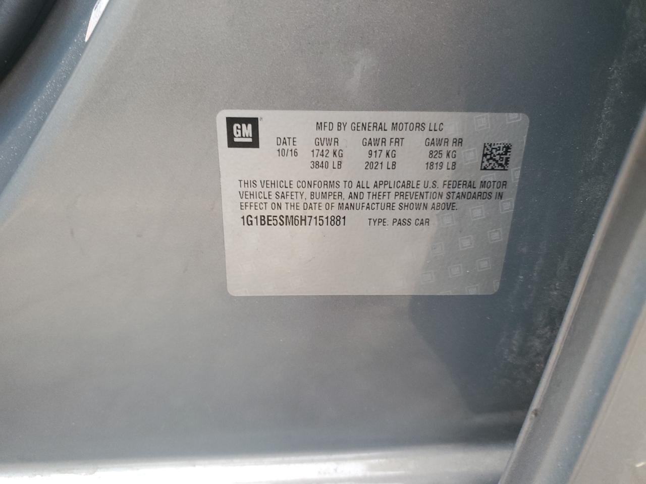 2017 Chevrolet Cruze Lt VIN: 1G1BE5SM6H7151881 Lot: 85570545