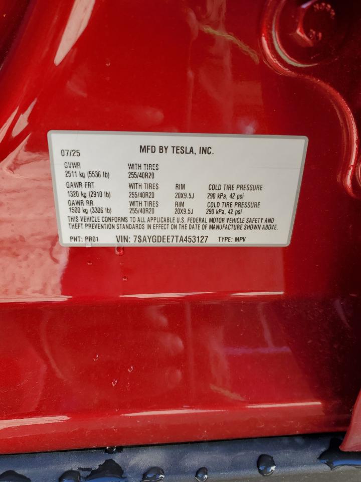 2026 Tesla Model Y VIN: 7SAYGDEE7TA453127 Lot: 86801435