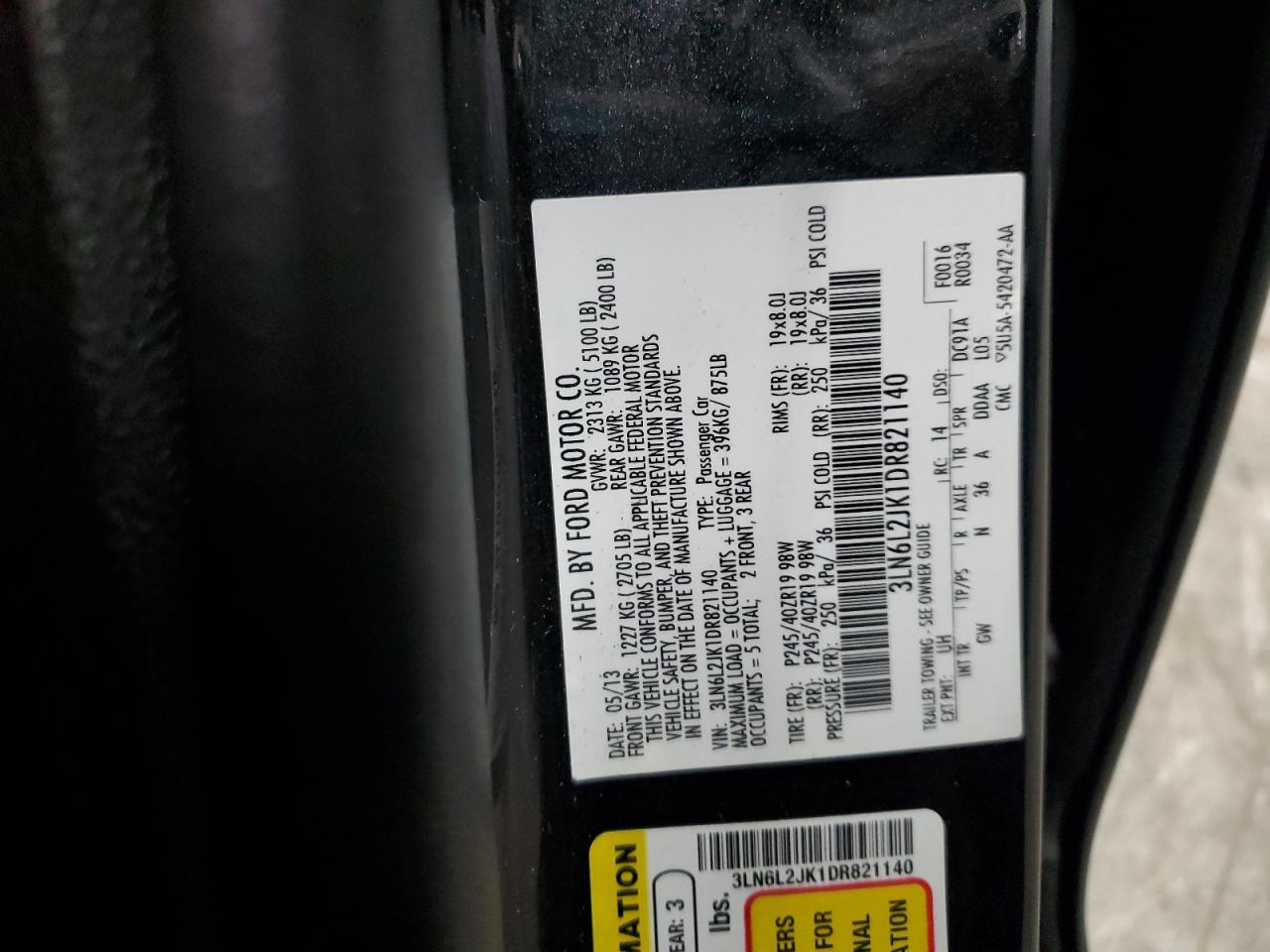 2013 Lincoln Mkz VIN: 3LN6L2JK1DR821140 Lot: 87307315