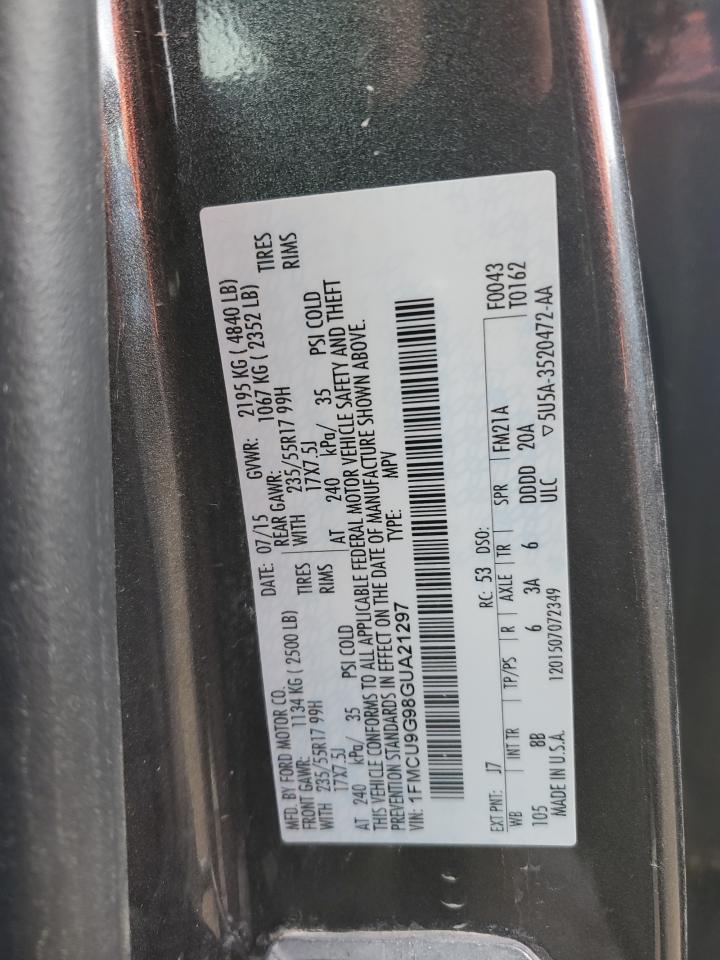 2016 Ford Escape Se VIN: 1FMCU9G98GUA21297 Lot: 90271925