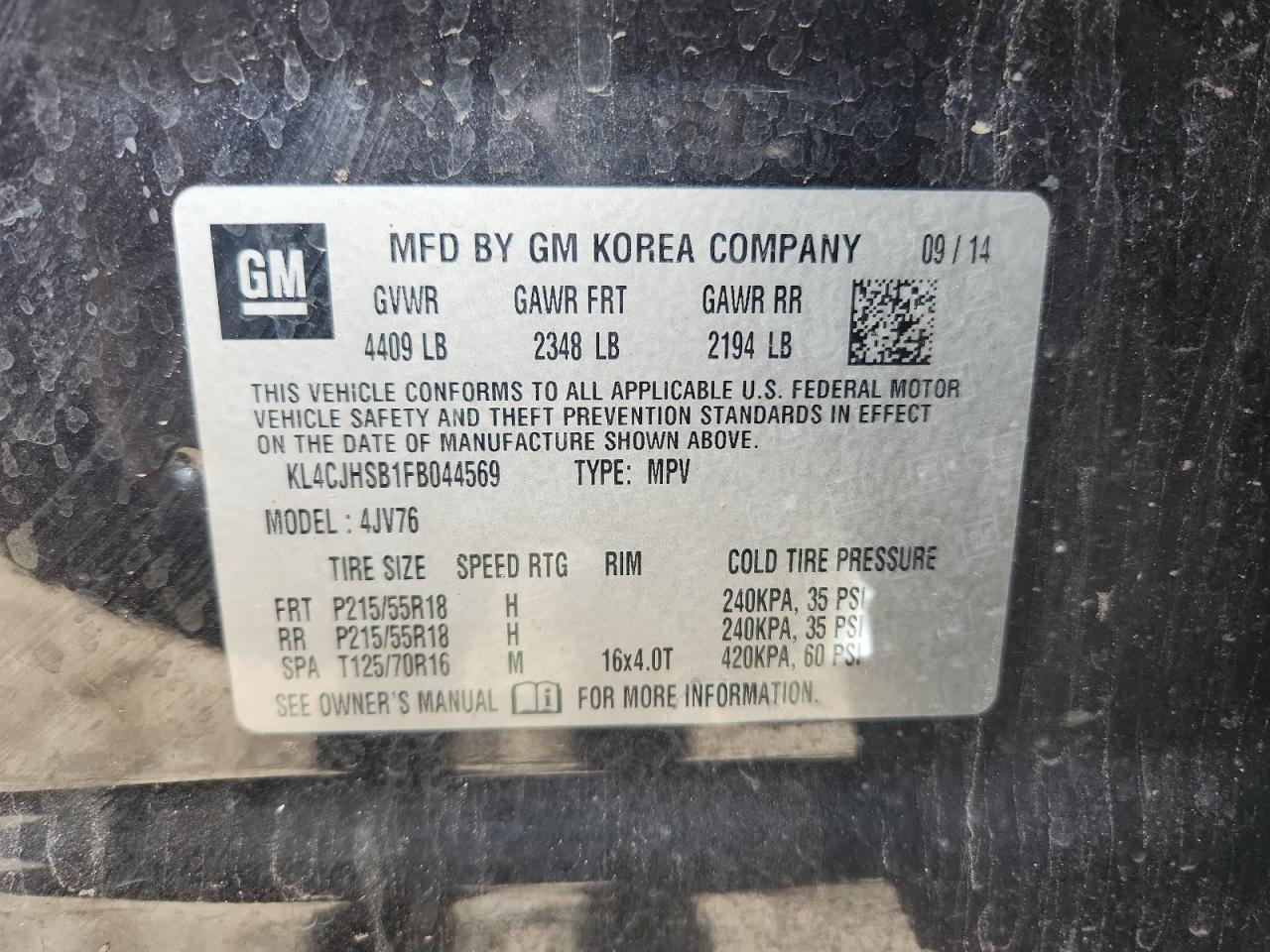 2015 Buick Encore Premium VIN: KL4CJHSB1FB044569 Lot: 85005965