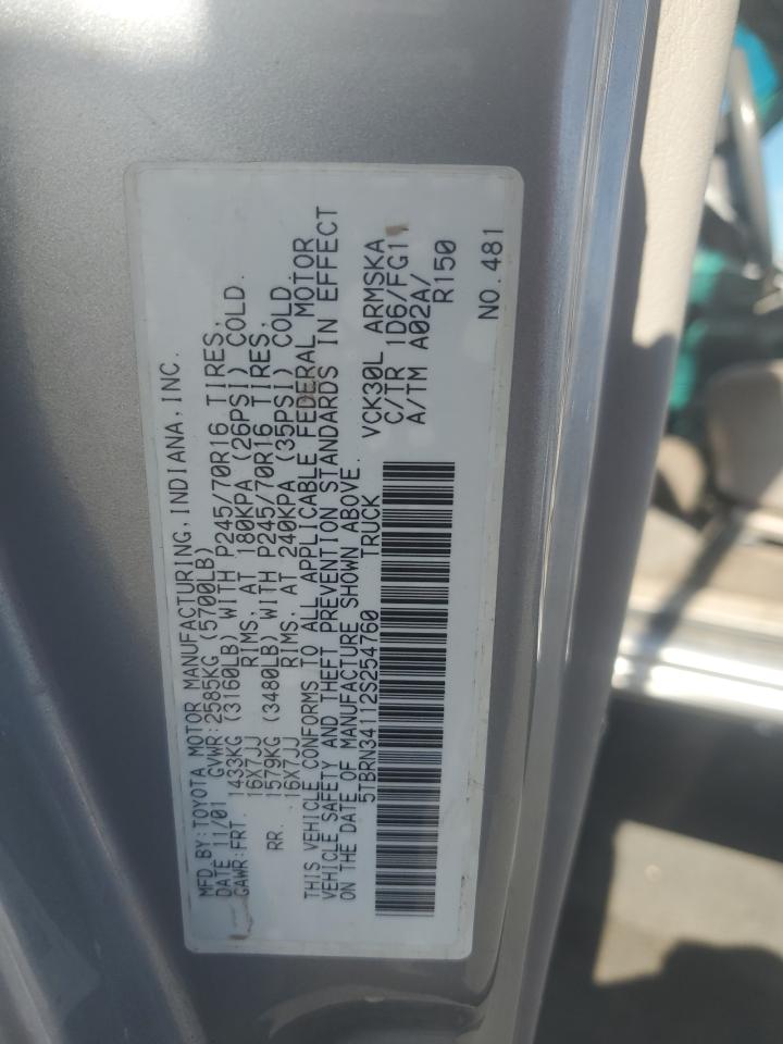 2002 Toyota Tundra Access Cab Sr5 VIN: 5TBRN34112S254760 Lot: 82291525