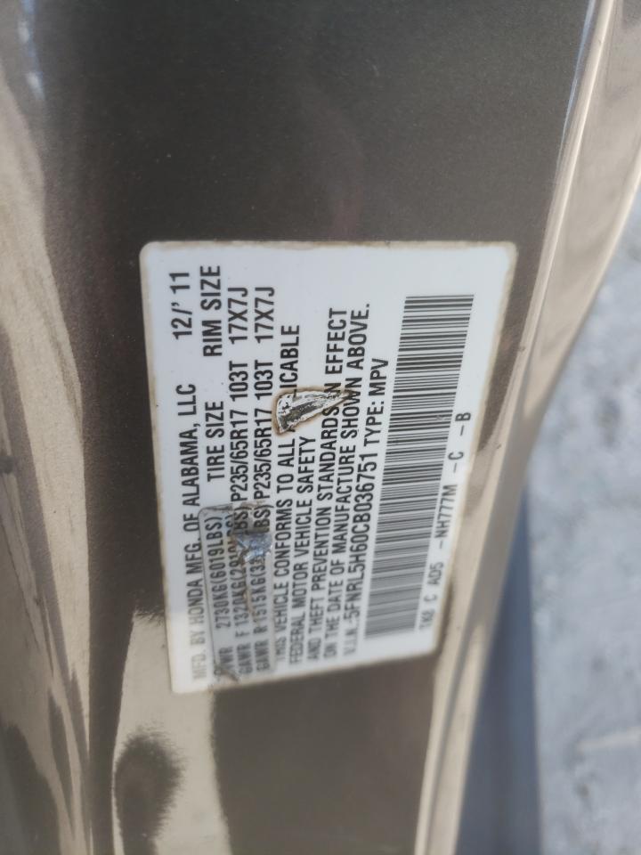 2012 Honda Odyssey Exl VIN: 5FNRL5H60CB036751 Lot: 86333115