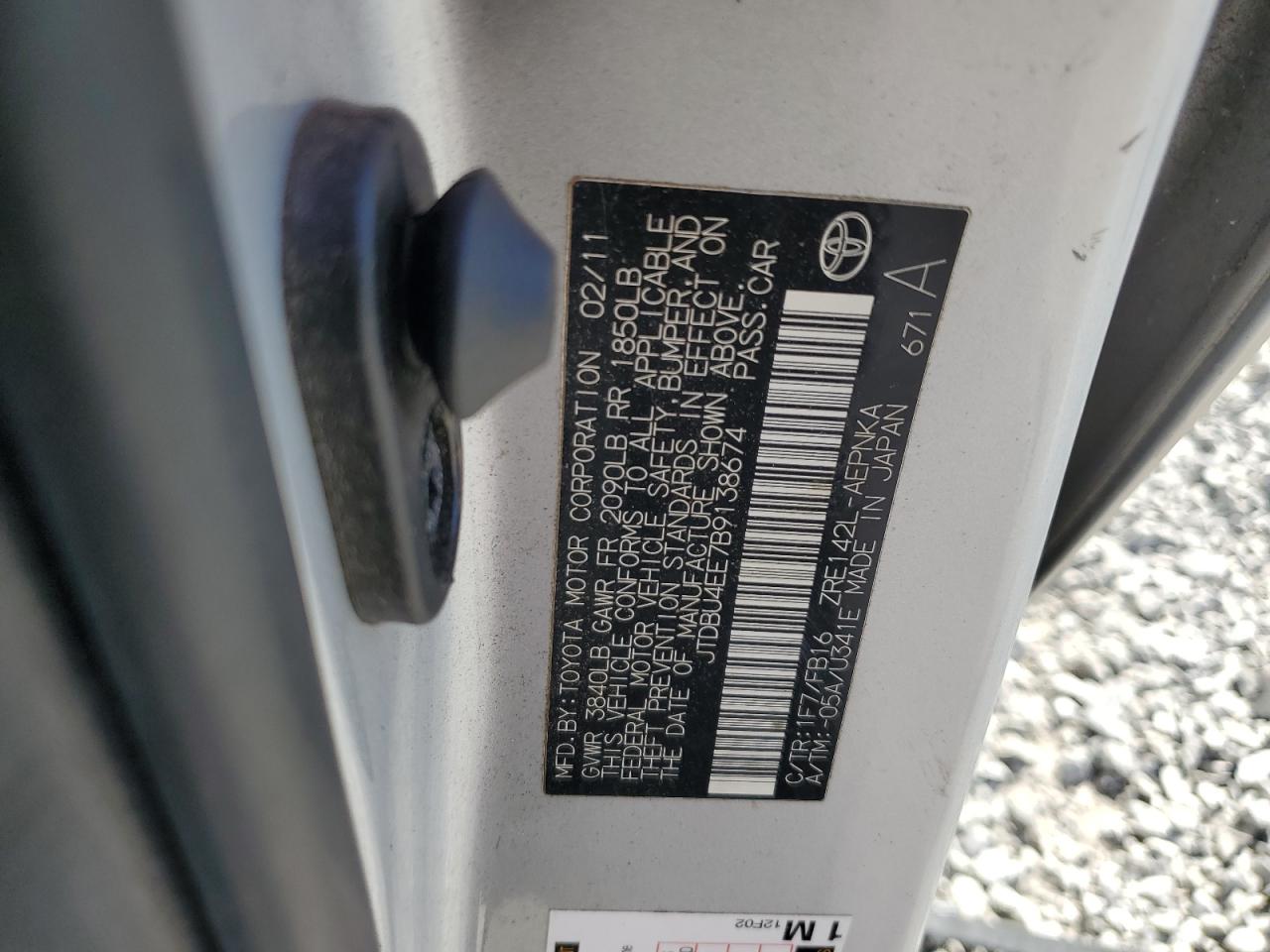 2011 Toyota Corolla Base VIN: JTDBU4EE7B9138674 Lot: 86862185