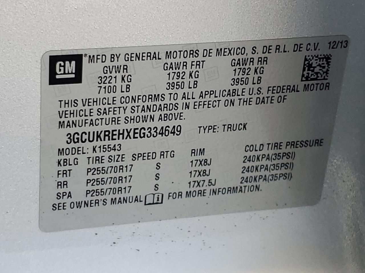 2014 Chevrolet Silverado K1500 Lt VIN: 3GCUKREHXEG334649 Lot: 81949245