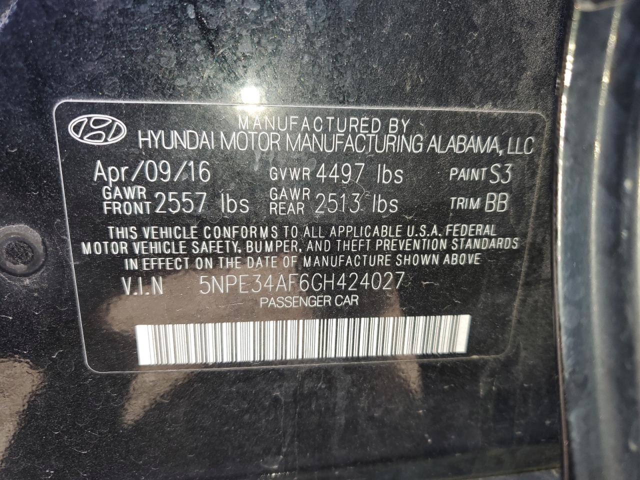 2016 Hyundai Sonata Sport VIN: 5NPE34AF6GH424027 Lot: 86837035