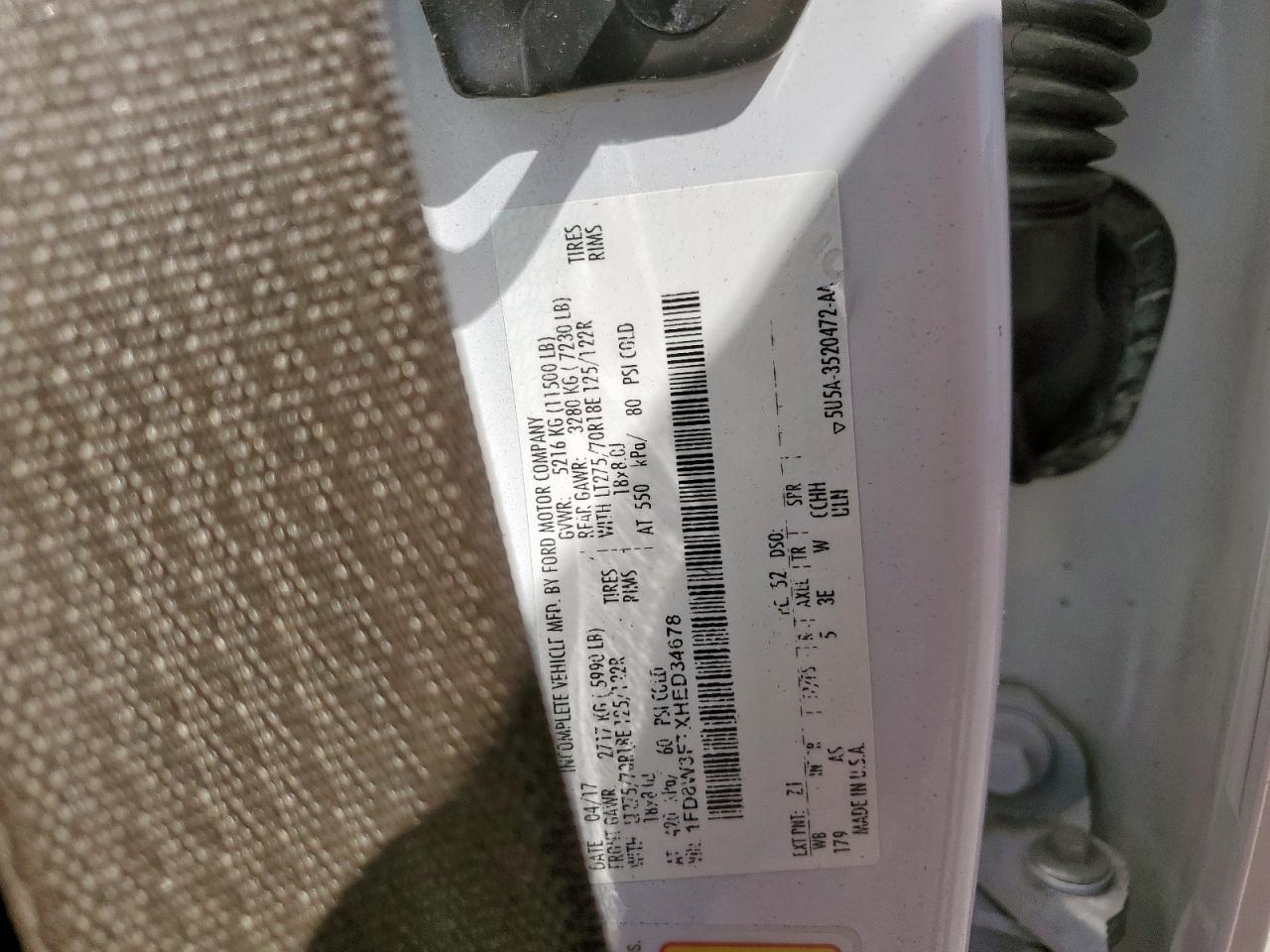 2017 Ford F350 Super Duty VIN: 1FD8W3FTXHED34678 Lot: 92460575