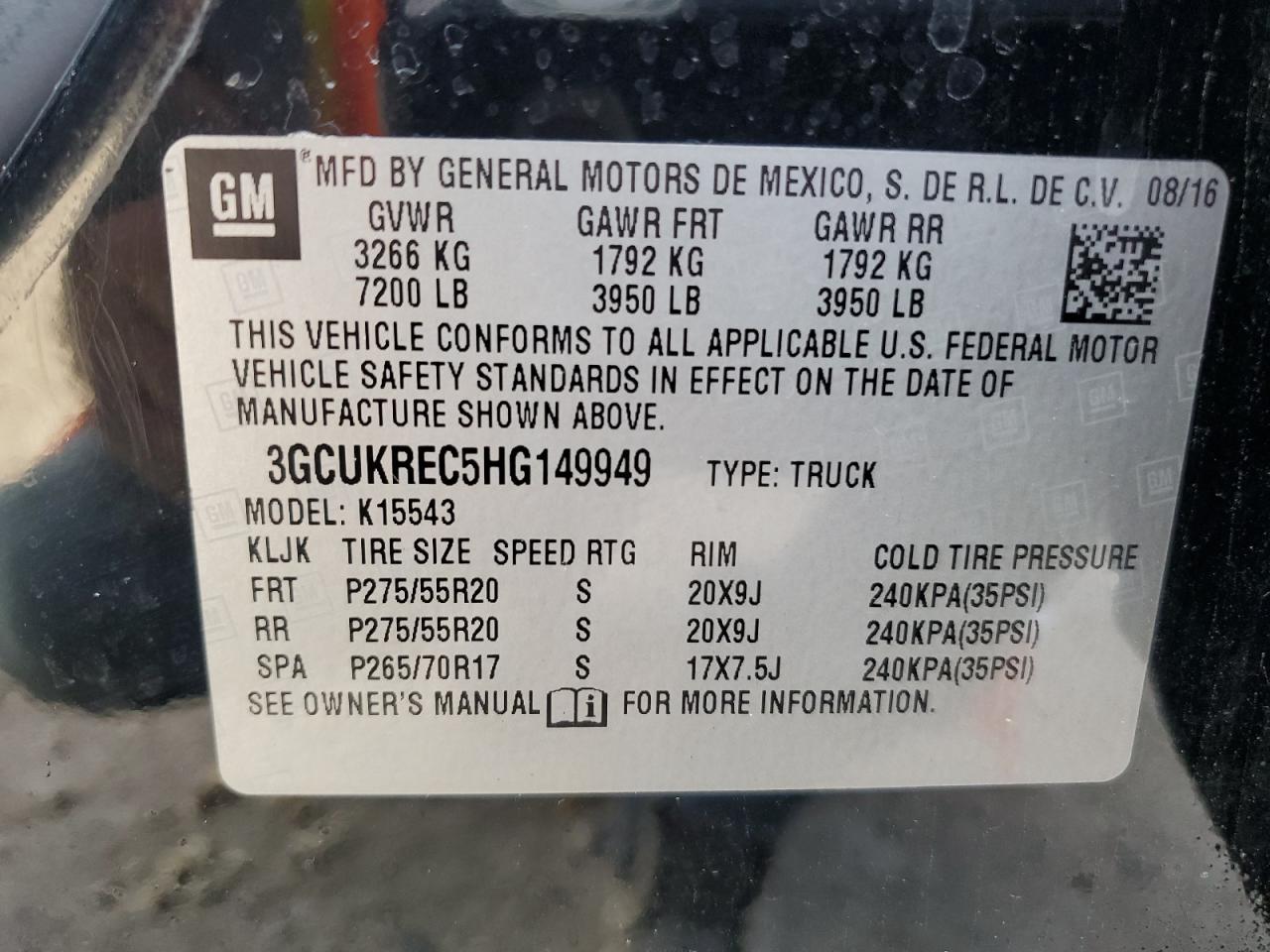 2017 Chevrolet Silverado K1500 Lt VIN: 3GCUKREC5HG149949 Lot: 84455085