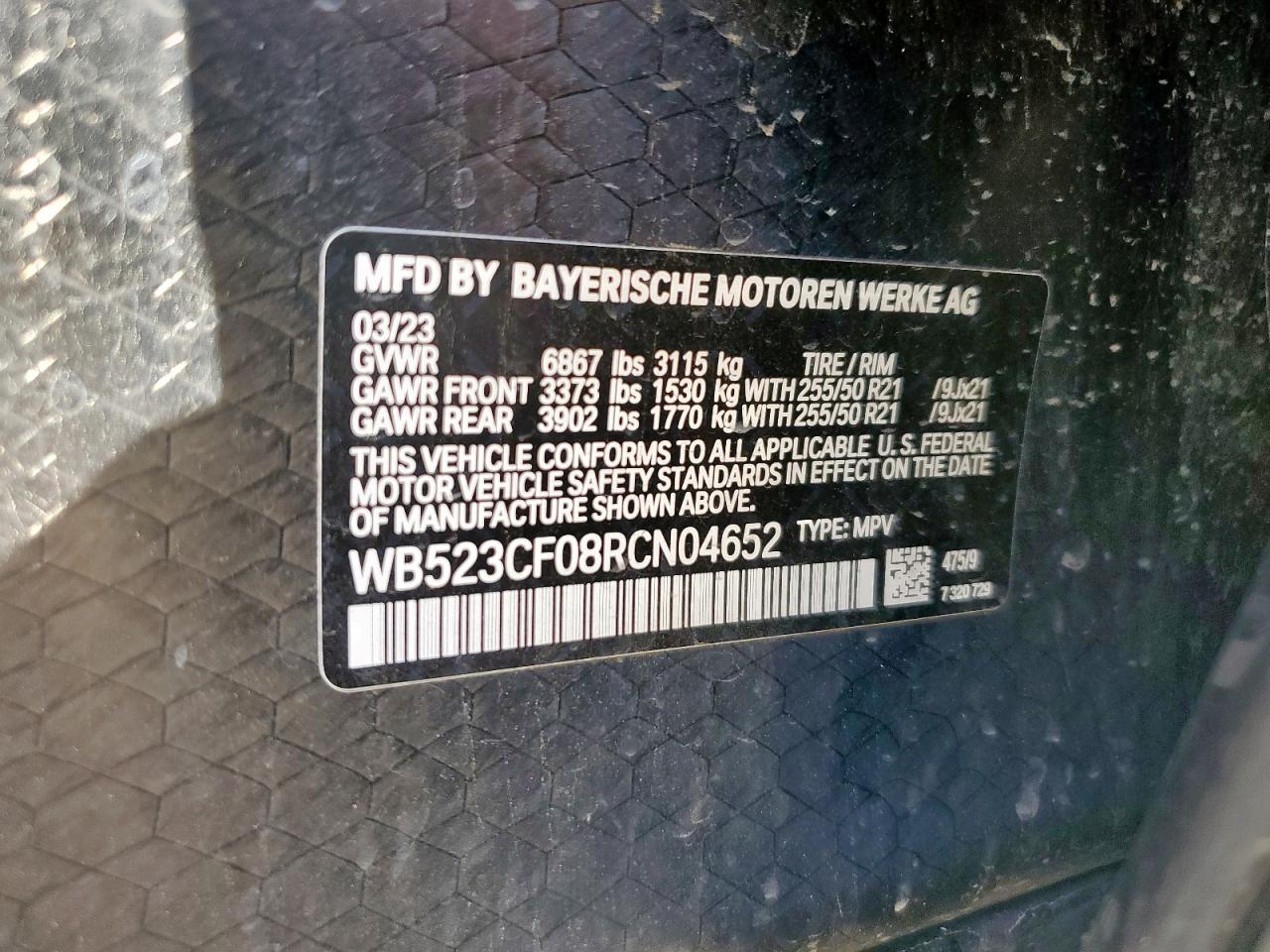 2024 BMW Ix xDrive50 VIN: WB523CF08RCN04652 Lot: 85660815