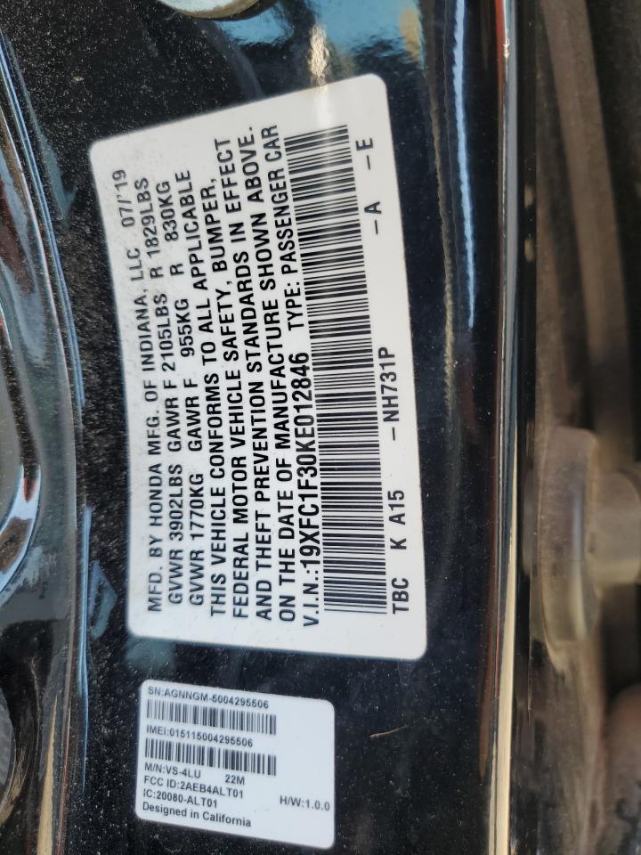 2019 Honda Civic Ex VIN: 19XFC1F30KE012846 Lot: 90871875