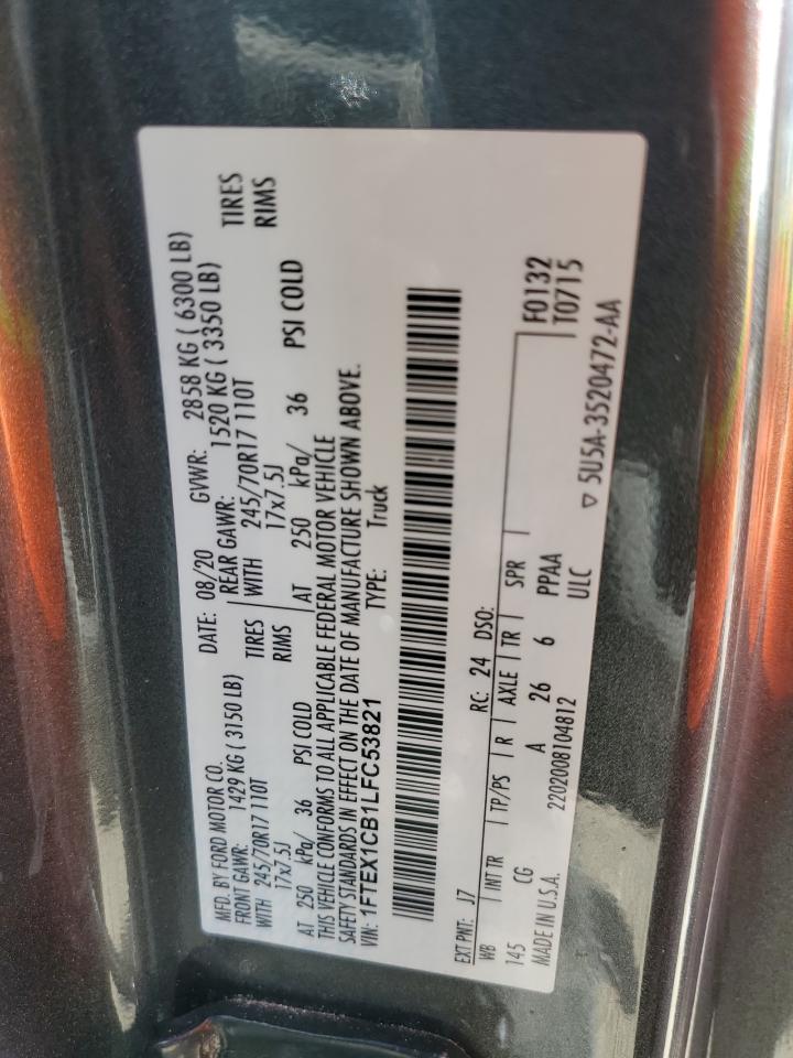 2020 Ford F150 Super Cab VIN: 1FTEX1CB1LFC53821 Lot: 85751235