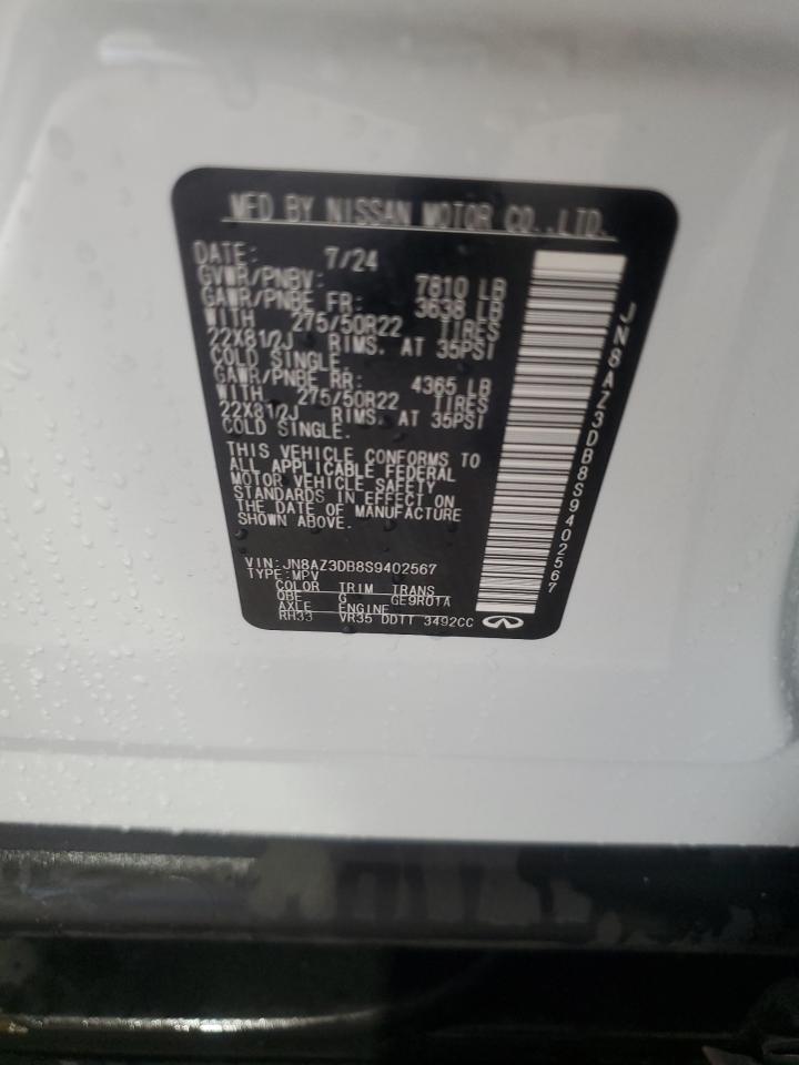 2025 Infiniti Qx80 Sensory VIN: JN8AZ3DB8S9402567 Lot: 85482325