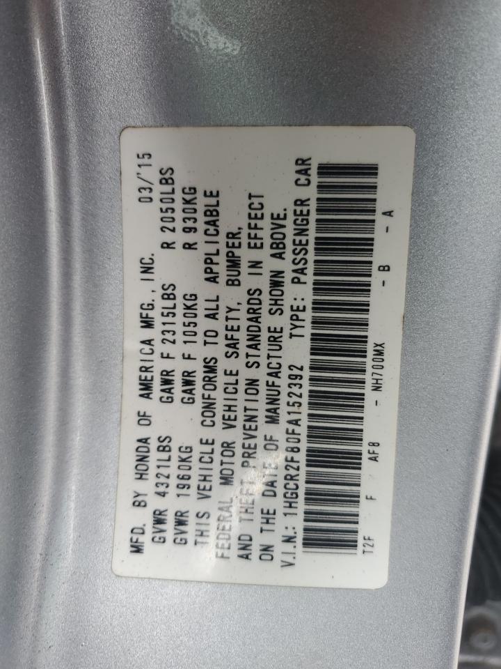 2015 Honda Accord Exl VIN: 1HGCR2F80FA152392 Lot: 82437635