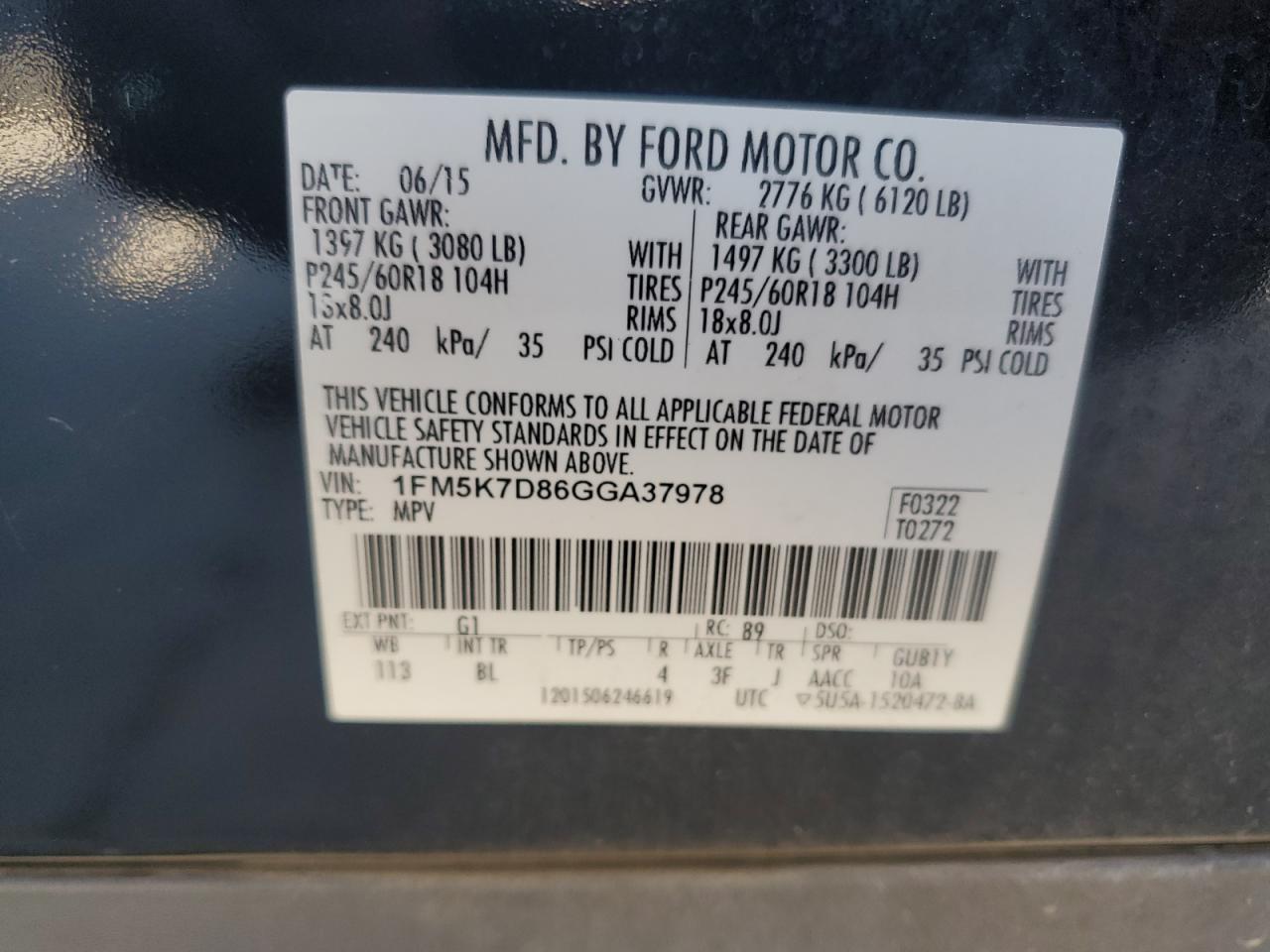 2016 Ford Explorer Xlt VIN: 1FM5K7D86GGA37978 Lot: 81916355