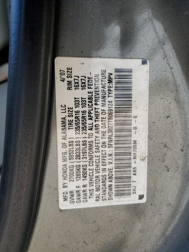 2007 Honda Odyssey Lx VIN: 5FNRL38277B069124 Lot: 81986145