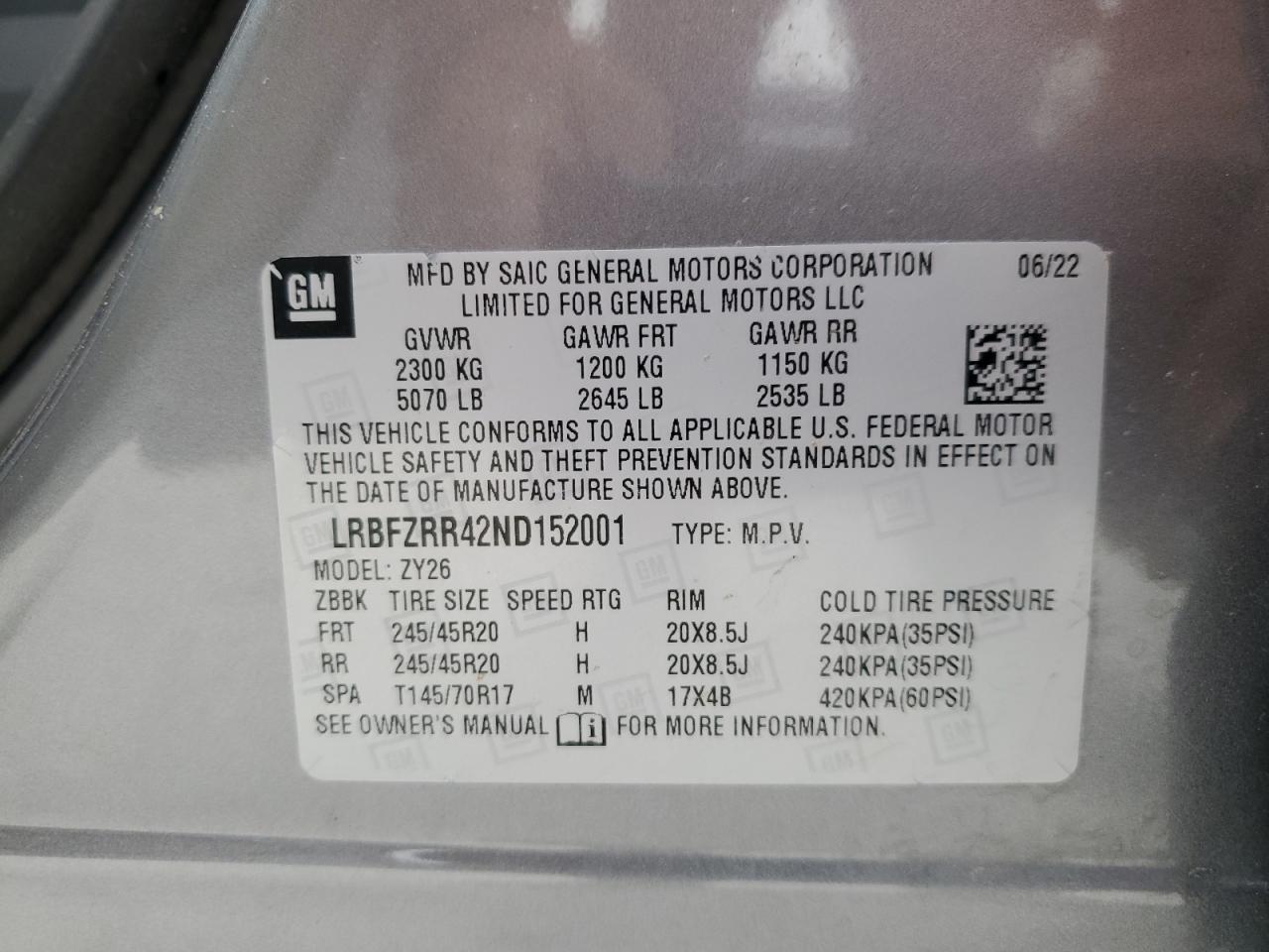 2022 Buick Envision Avenir VIN: LRBFZRR42ND152001 Lot: 85371565