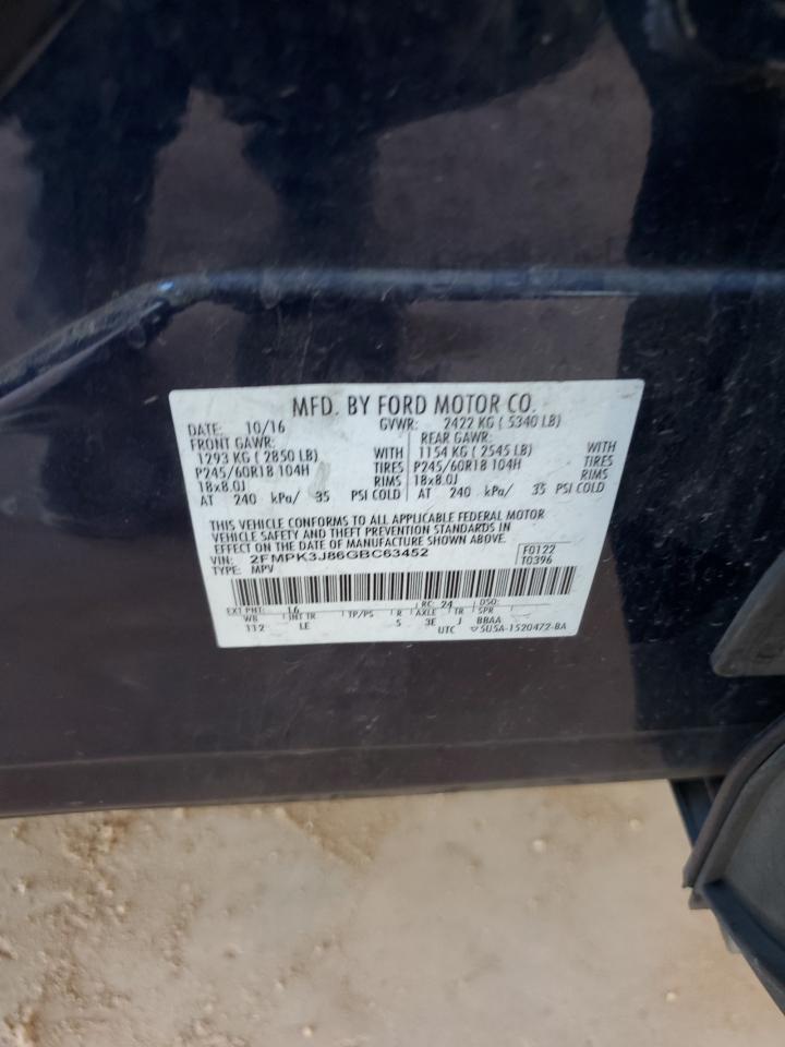 2016 Ford Edge Sel VIN: 2FMPK3J86GBC63452 Lot: 84068695