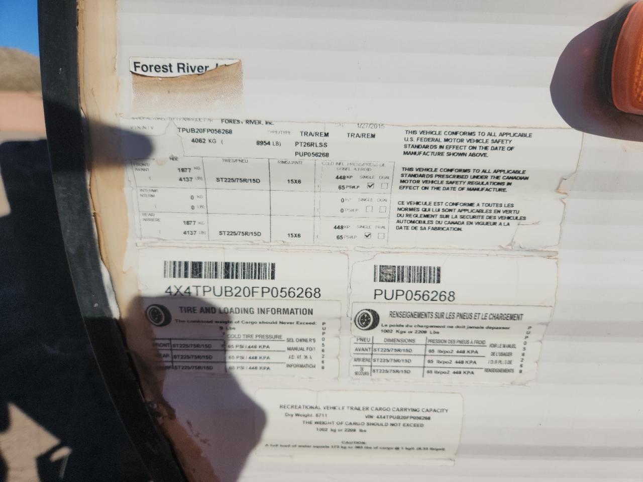 2015 Puma Rv VIN: 4X4TPUB20FP056268 Lot: 86531455