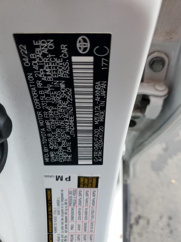 2022 Toyota Corolla Se VIN: JTND4MBE1N3172562 Lot: 84979225