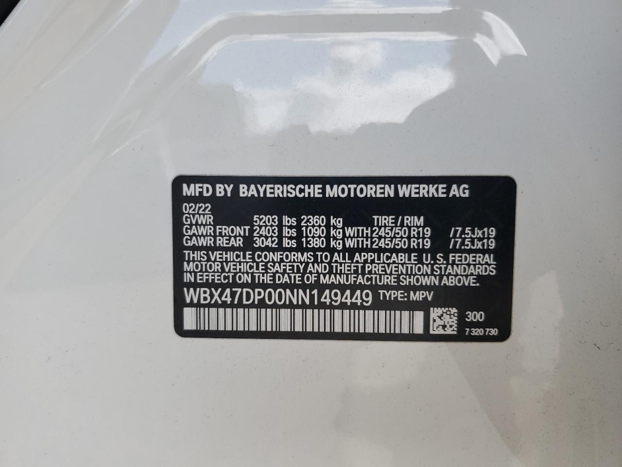2022 BMW X3 Sdrive30I VIN: WBX47DP00NN149449 Lot: 83872895