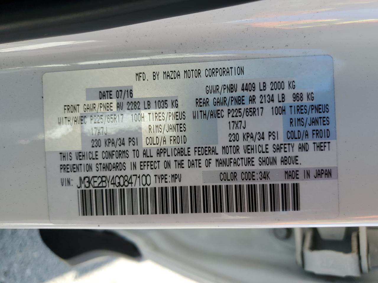 2016 Mazda Cx-5 Sport VIN: JM3KE2BY4G0847100 Lot: 85345145